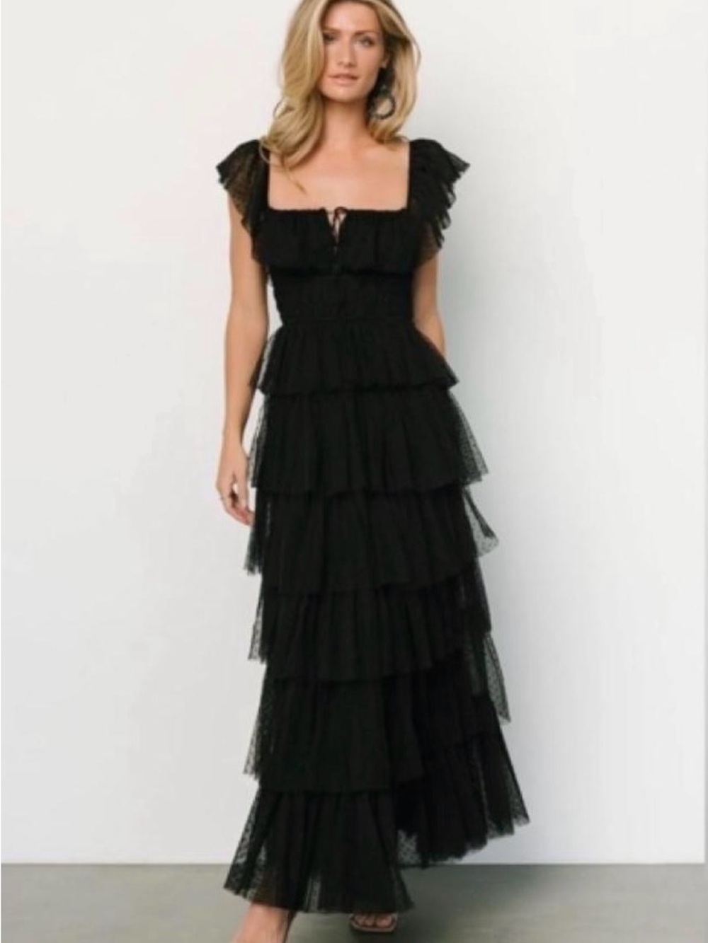 Baltic Born Black Tiered Ruffle Maxi Dress